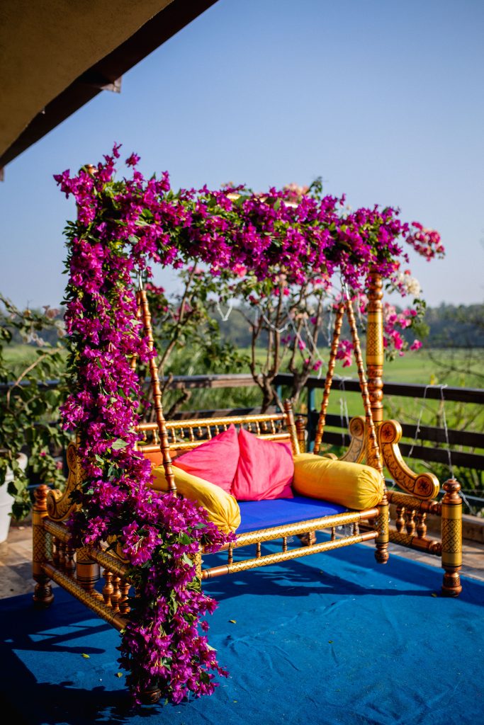 Trendy Outdoor Mehendi Seating Ideas for Brides, Bridal Jhula Haldi 1