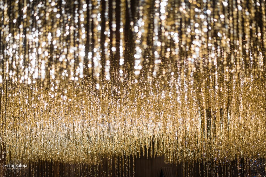 Striking Cocktail Decor Ideas That We Spotted For Your Wedding, 5 IDEA Gold Sequins Ceiling Hazoorilal Cocktail Decor Rani Pink Love